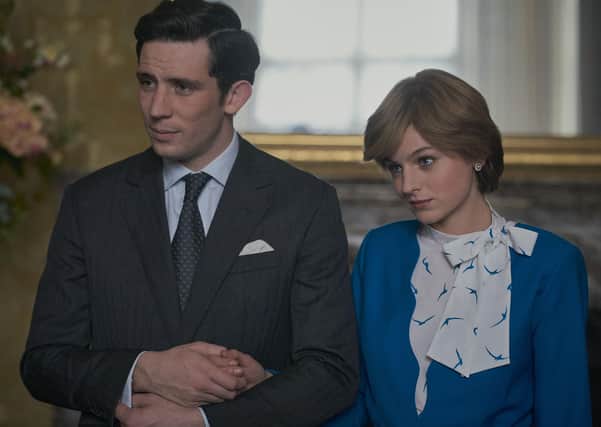 A publiciity photo showing Prince Charles (Josh O'Connor) and Princess Diana (Emma Corrin) in The Crown.