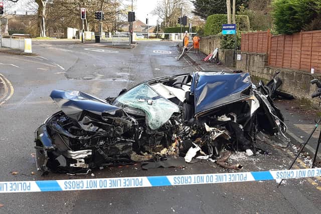 The first photo of the wreck in Yeadon after a serious crash