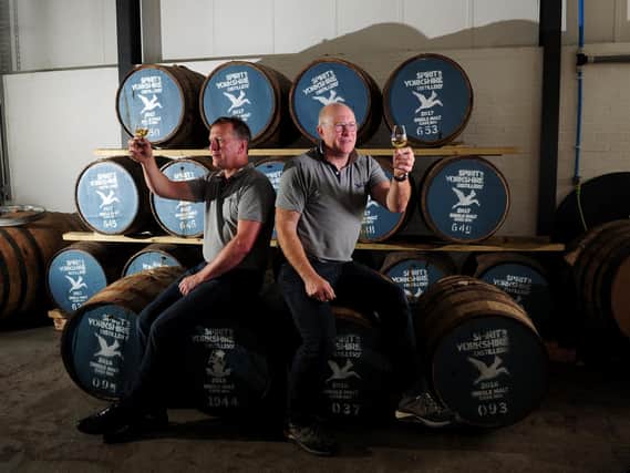 David Thompson, left, and Tom Mellor in the Spirit of Yorkshire distillery, where they produce Filey Bay. (Picture: Simon Hulme).