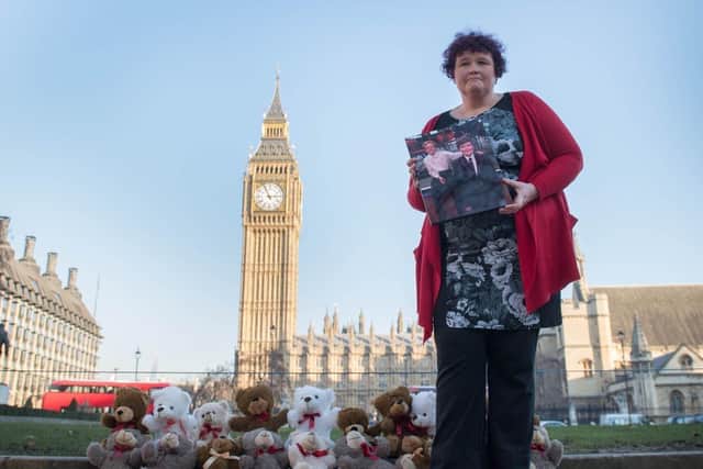 Claire Throssell pictured at Parliament in 2018 during her campaign to put children's voices at the heart of family court decisions. Picture: PA