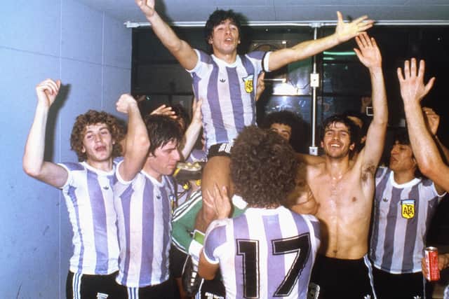 Argentina captain Diego Maradona celebrates on the shoulders of team mates after they had beaten Russia 3-1 to win the 1979 FIFA World Youth Championships at the National Olympic Stadium on September 7, 1979 in Tokyo, Japan. (Picture: Allsport/Getty Images)