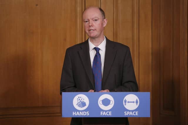 Chief Medical Officer Professor Chris Whitty during a media briefing on coronavirus (COVID-19) in Downing Street, London. Photo: PA
