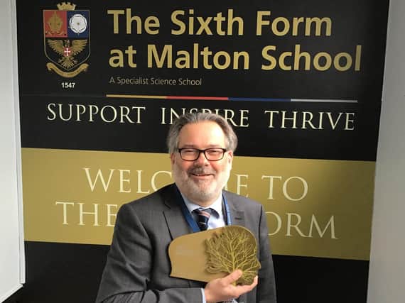 Pictured, Rob Williams, the head teacher of Malton School, who was named 'Headteacher of the Year' live on the BBC's One Show yesterday. (25 November)
