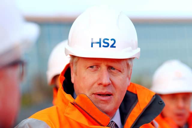 Boris Johnson at an HS2 building site earlier this year. Pic: PA