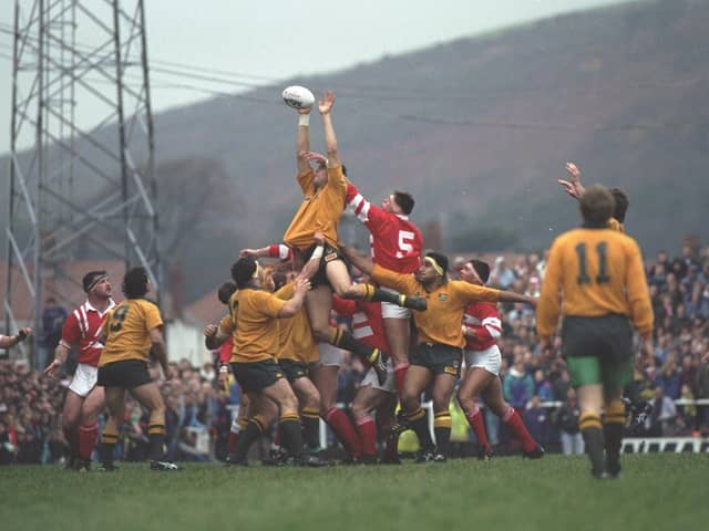 Grand old days: Rod McCall (centre high) of Australia wins the lineout as the world champions met Llanelli during their 1992 tour of the British Isles at Stradey Park in Llanelli. (Picture: Allsport UK/Getty Images)