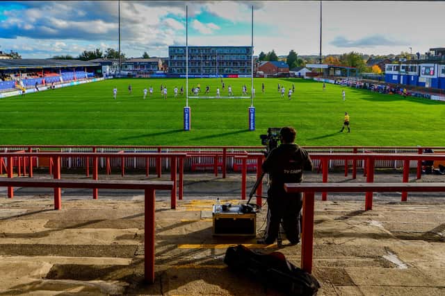 An empty stadium for the Betfred Super League match between Wakefield Trinity and Hull Kingston Rovers at the Mobile Rocket Stadium, Wakefield, on October 25th 2020. (Picture: James Hardisty)