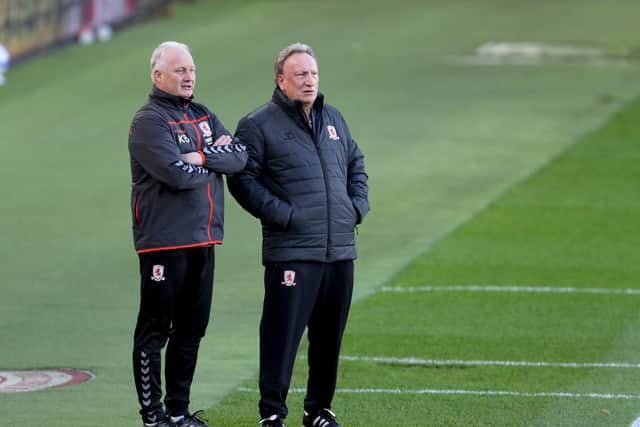 Well travelled: Boro manager Neil Warnock, an ex-Huddersfield chief, with Riverside assistant Kevin Blackwell. Picture: Richard Sellers/PA Wire.