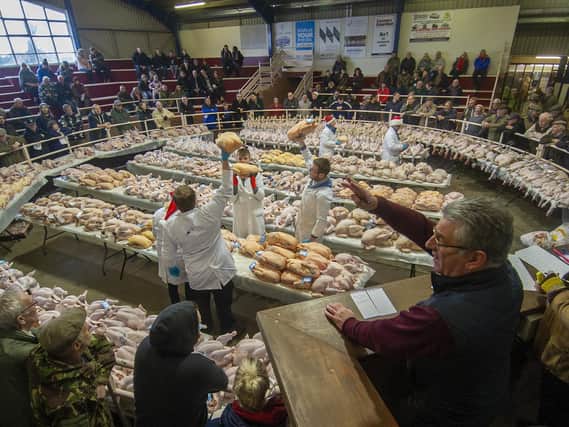 Auctioneer Richard Tasker at the Christmas Poultry Sale at York Auction Centre in 2019