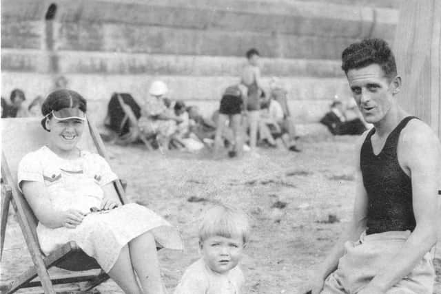 A young Parky with his mother and father (‘miner, humourist and fast bowler’) on a beach in Scarborough in 1938. (Picture: Parkinson Productions).