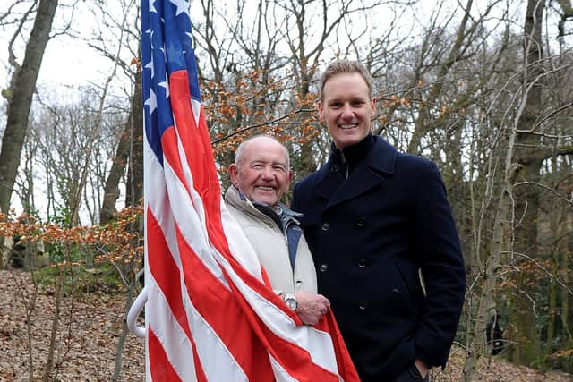 Unveiling of te new flagpole at Mi Amigo Memorial, Endcliffe Park, Sheffield..Tony Foulds with BBC presenter Dan Walker.Picture by Simon Hulme