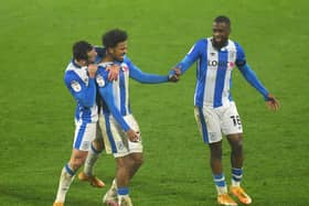 LATE WINNER: Josh Koroma and his Huddersfield Town teammates celebrate their winner against Middlesbrough. Picture: Gareth Copley/Getty Images.