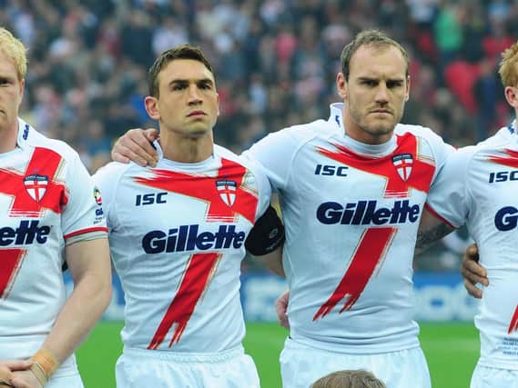 James Graham, Kevin Sinfield and Gareth Ellis in England colours ahead of facing Australia in the 2011 Gillette 4 Nations at Wembley. (ALEX BROADWAY/SWPIX.COM)