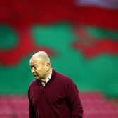 Relieved: England coach Eddie Jones after his side had beaten Wales at Llanelli. (Photo by Michael Steele/Getty Images)