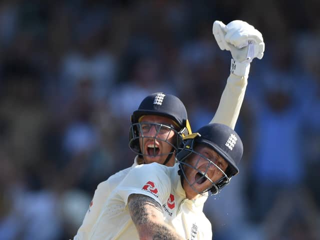 Ben Stokes and Jack Leach celebrate England’s famous win over Australia at Headingley last summer, one of the first games of the World Test Championship. (Picture: Stu Forster/Getty Images)