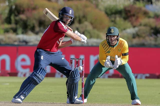 LOOKING GOOD: England and Yorkshire's David Malan cuts through the covers against South Africa in Paarl on Sunday. Picture: AP/Halden Krog