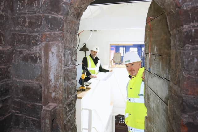 From past to present: Wykeland Group Managing Director Dominic Gibbons, left, and Hambleton District Council Chief Executive Justin Ives in the tower of the main cell block which is being converted to house the Centre for Digital Innovation (C4DI) Northallerton.