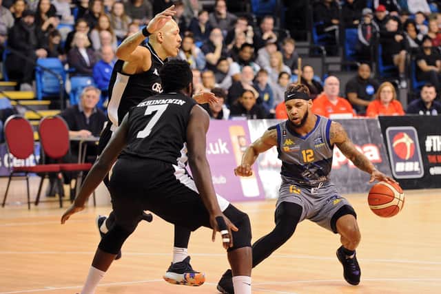 Action from last season's BBL, sees Sheffield Sharks' Mackey McKnight taking on the London Lions. Picture: Marie Caley.