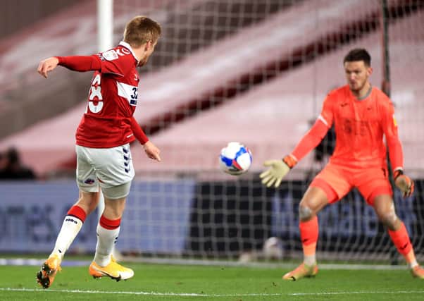 Middlesbrough's Duncan Watmore scores his side's second goal. Picture: PA
