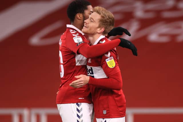 Middlesbrough's Duncan Watmore (right) celebrates scoring. Picture: PA.