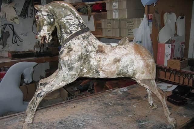 Ayres Rocking Horse before Steven restored it to its former glory