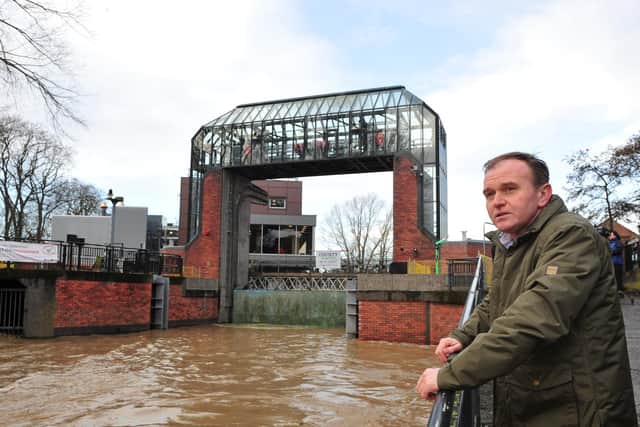 Pictured George Eustice MP, Secretary of State for Environment, Food and Rural Affairs at the Foss Barrier in York. Pics: Gerard Binks