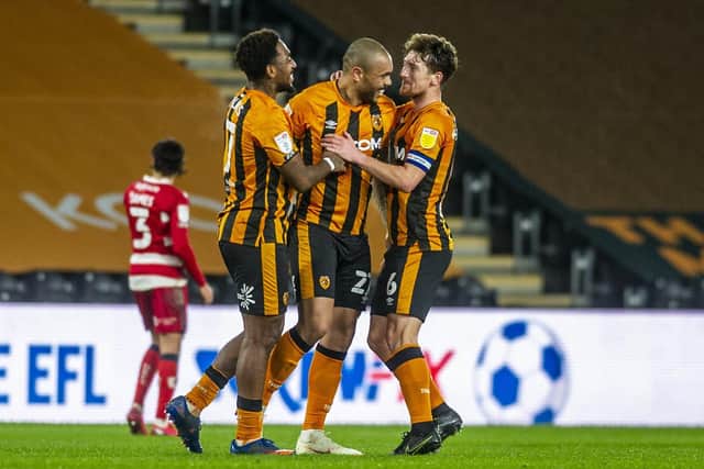 TOP DOGS: Hull City's Josh Magennis celebrates his first-half goal in the win over Doncaster Rovers on Wednesday night and stay top of the Yorkshire Power Rankings list for the second straight week. Picture: Tony Johnson