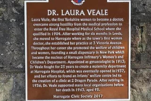 Plaque to commemorate Dr Laura Veale in Harrogate