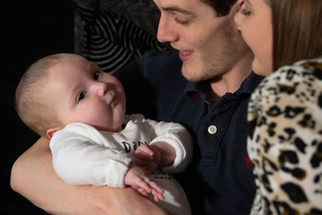 Rosie-Mae Walton, 19, and Wes Powell, 22, with their son Marley who has Type 1 Spinal Muscular Atrophy (SMA) - a condition similar to motor neurone disease (MND)