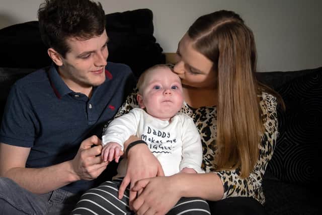 Rosie-Mae Walton, 19, and Wes Powell, 22, with their son Marley who has Type 1 Spinal Muscular Atrophy (SMA) - a condition similar to motor neurone disease (MND)