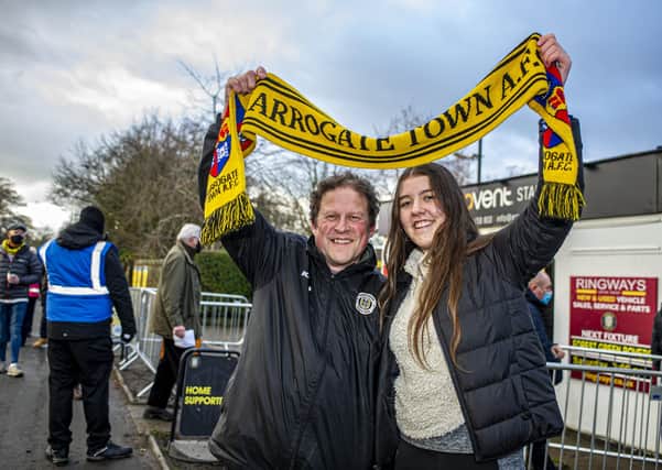 Back at last: 
Harrogate Town fans Dave Worton and daughter Molly allowed back in their stadium following Covid-19 rules being relaxed. Picture: Tony Johnson