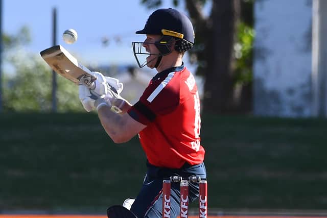 England's captain Eoin Morgan plays a shot during the second T20 international cricket match between South Africa and England (Picture: AFP via Getty Images)