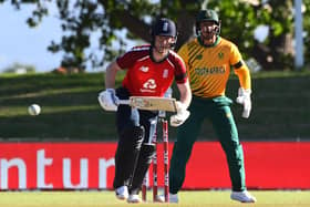 Abandoned: England’s Eoin Morgan plays a shot against South Africa in the T20 series. The ODI series was abandoned yesterday due to a breach of Covid protocols. (Picture: Getty Images)