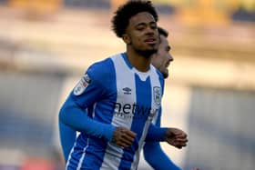 Josh Koroma, of Huddersfield Town, celebrating after scoring the opening goal against Queens Park Rangers (Picture: James Hardisty)