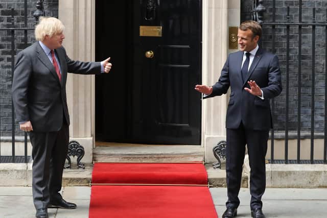 Boris Johnson and Emmanuel Macron in Downing Street earlier this year.