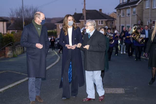 The Duke and Duchess of Cambridge meet Len Gardner in Batley.