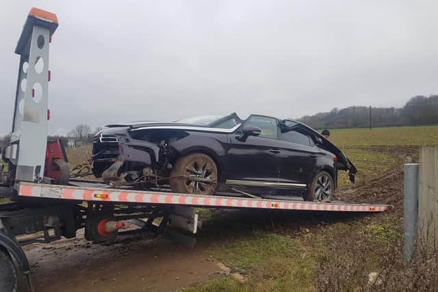 The driver suffered injuries, which police said were 'luckily not life threatening'