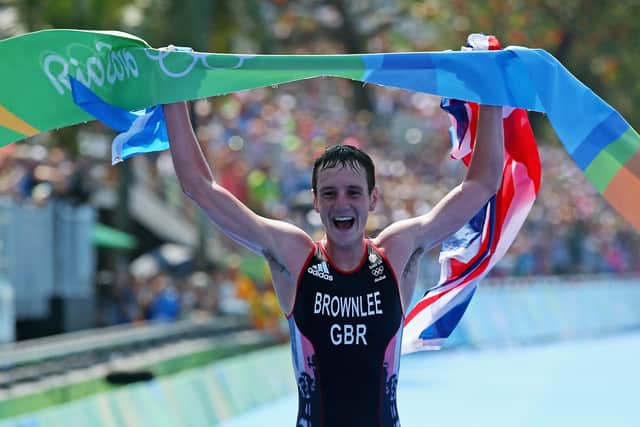 Alistair Brownlee of Yorkshire and Great Britain celebrates as he crosses the finish line during the Men's Triathlon at Fort Copacabana on Day 13 of the 2016 Rio Olympic Games on August 18, 2016 in Rio de Janeiro.  (Picture: Alex Livesey/Getty Images)