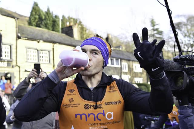 Kevin Sinfield at the end of his 7 in 7 marathon challegne in aid of Rob Burrow and MND sufferers.