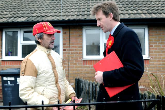 Dan Jarvis on the campaign trail in Barnsley in February 2011.

18th February 2011. Labour candidate for Barnsley Central Dan Jarvis chats to voter John Brenton on the Athersley estate.
