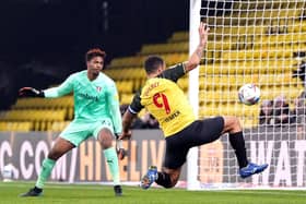 Watford's Troy Deeney scores his side's second goal against Rotherham. Picture: PA.