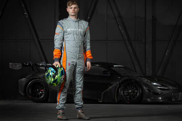 Leeds driver Ollie Wilkinson pictured with his McLaren car. Picture: Xynamic Automotive Photography.