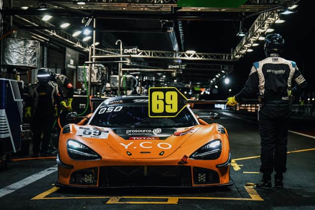 Leeds driver Ollie Wilkinson pictured during a pitstop in his McLaren car. Picture: Xynamic Automotive Photography.