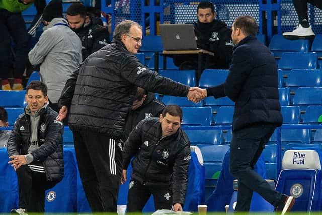 Marcelo Bielsa and Frank Lampard at full time. (Picture: Bruce Rollinson)
