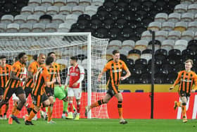 RIVALRY: Hull City's Reece Burke celebrates scoring against Fleetwood Town in the FA Cup