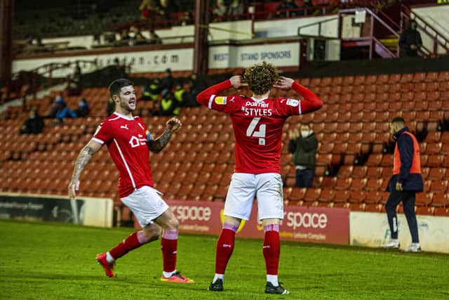 Callum Styles celebrates his first-half goal against Wycombe. (Picture: Tony Johnson)