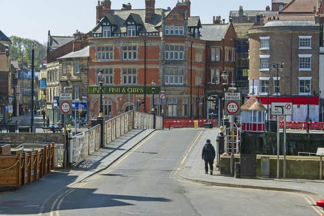 A street level view of Whitby's swing bridge.