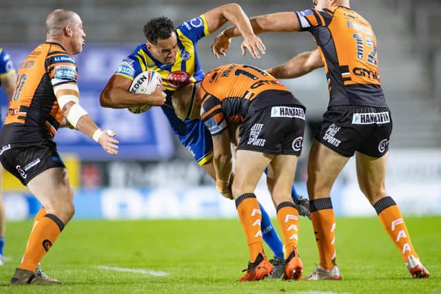 Warrington Wolves' Luis Johnson in action against Castleford Tigers. (ISABEL PEARCE/SWPIX)