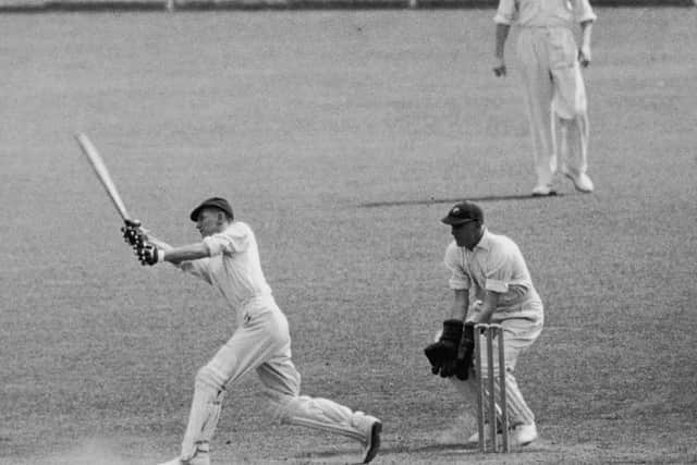 Hitting out: Len Hutton batting against Australia on the way to a record 364 run.