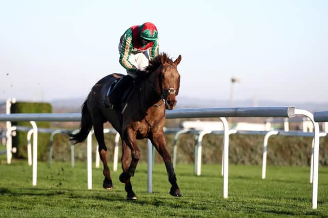 Vieux Lion Rouge and Conor O'Farrell gallop up the Aintree run-in.