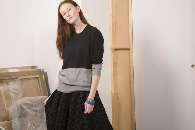 3. Fine cashmere block sweater, now £75; with tweed egg skirt, £450, from Rita Britton's Nomad Atelier in Barnsley and at nomadatelier.co.uk. Rita predicted that the high street will never be the same again because of the pandemic.